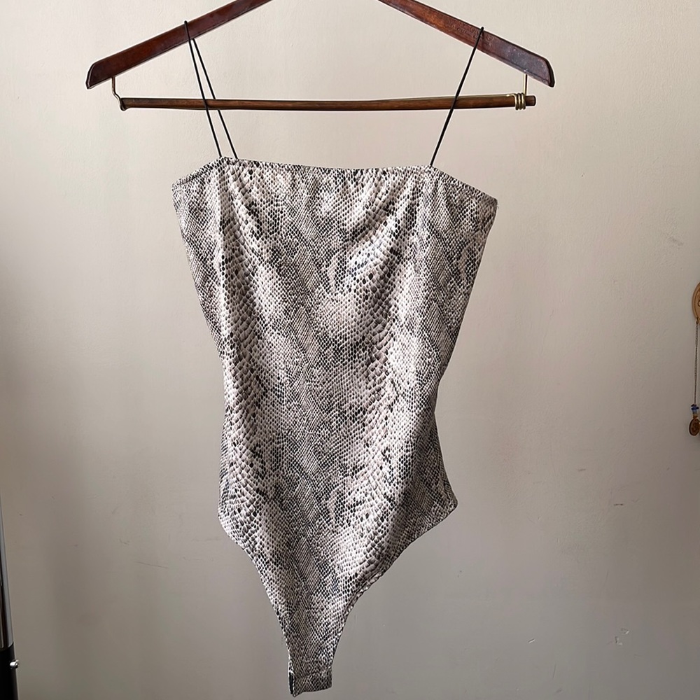Windsor Grey, White, and Black Snake Leopard Printed Body Suit W/ Thin Straps- S